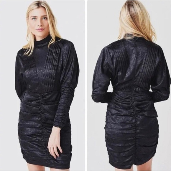 Hunter Belle Ariana Onyx Mini Dress Ruched Accordion Pleats Jacquard size 10